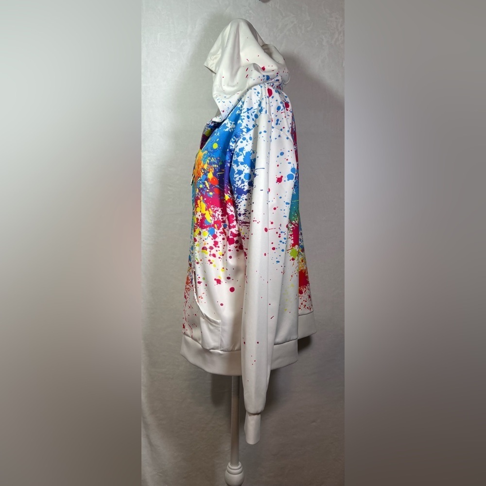 Colorful Paint Splatter Hoodie Size XL Front Zipper - Picture 3 of 7